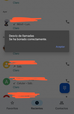 Captura de pantalla ventana emergente de teléfono celular con información del desvío de llamadas 